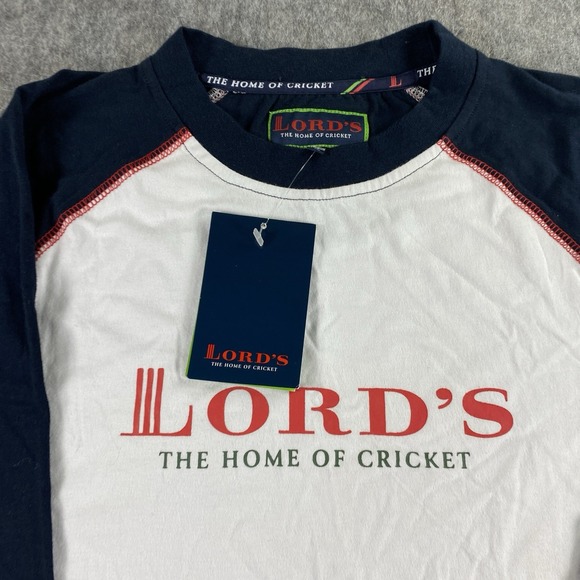 Lord's Cricket T-Shirt Men's Large Raglan Sleeve White Blue Classic Logo NWT - Picture 3 of 11